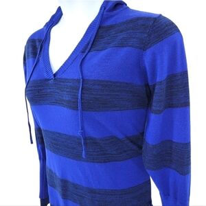 Pina Rossi Hooded Lightweight Blue & Black Striped Long Sleeve Sweater‎ Size XL